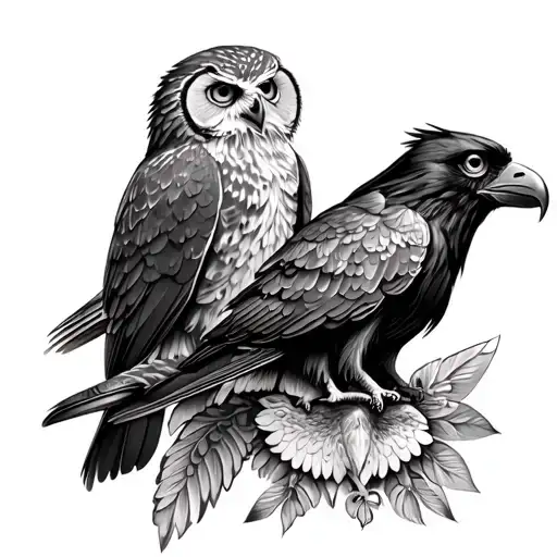 Dove, eagle, owl and raven tattoo design idea