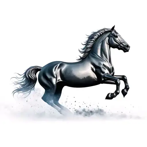 ford mustang logo with a 3d ghosted image of horse in the back ground on its hind legs front legs in the air tattoo design idea