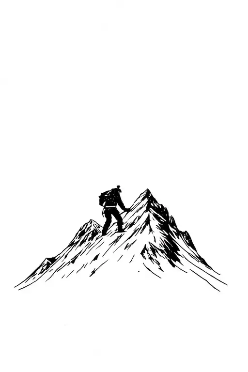 mountaineer conquering a snowy mountain peak tattoo design idea