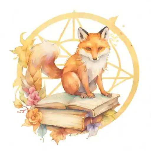 fox owl books compass snowflake tattoo design idea