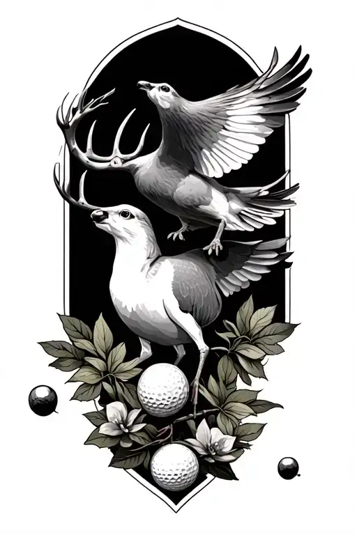 dove and golf and deer tattoo design idea
