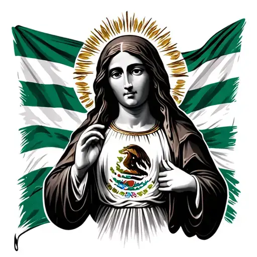 virgin mary, god, mexican flag, american flag tattoo design idea