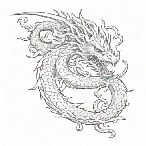 Japanese Dragon crawling in a sword intertwined tattoo design idea
