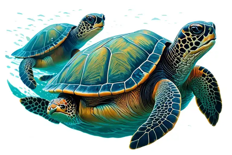 tiny sea turtles swimming in a row tattoo design idea