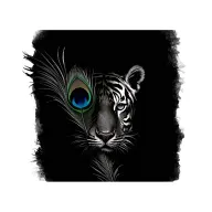tiger face half hidden by a peacock feather.  tattoo design idea