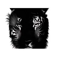 tiger face half hidden by a peacock feather.  tattoo design idea