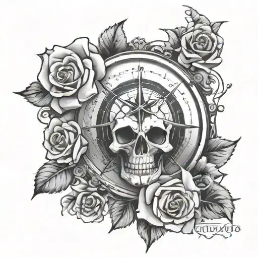 Family compass skull roses sleeve  tattoo design idea