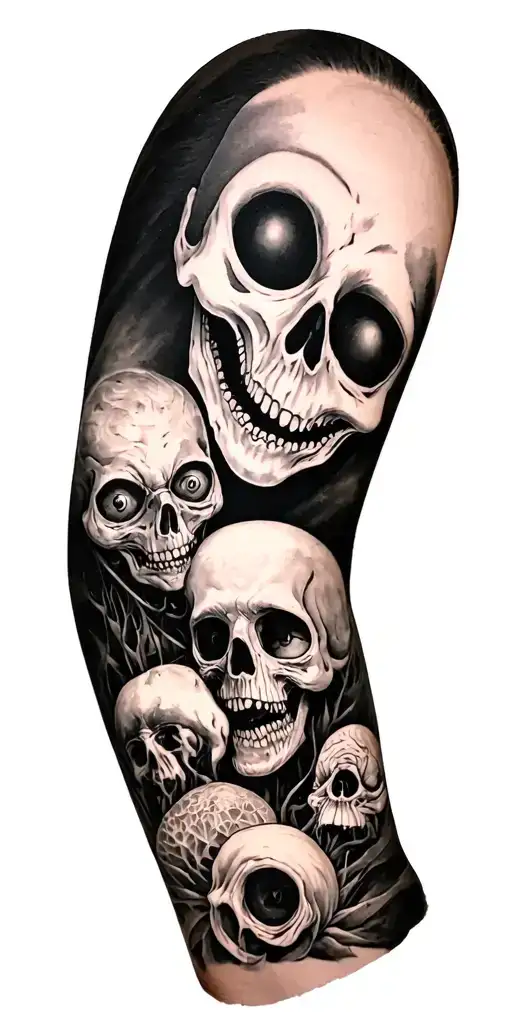 Tim burton movies inspired full arm sleeve tattoo design idea