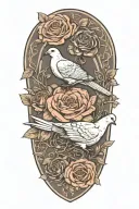 wreath of roses a seated dove perched and army dog tags with chain necklace tattoo design idea