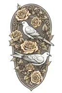 wreath of roses a seated dove perched and army dog tags with chain necklace tattoo design idea