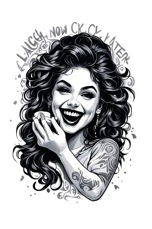 laugh now cry later tattoo design idea