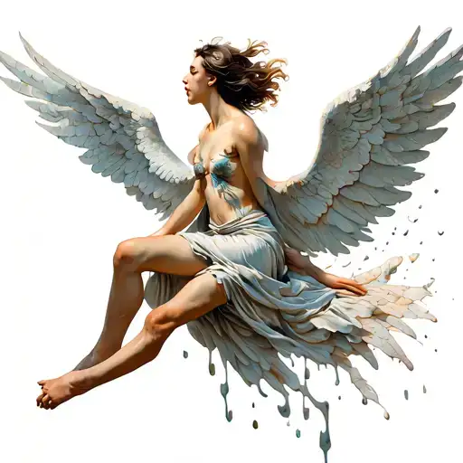 Icarus as a woman falling through the sky with her wax wings melting  tattoo design idea