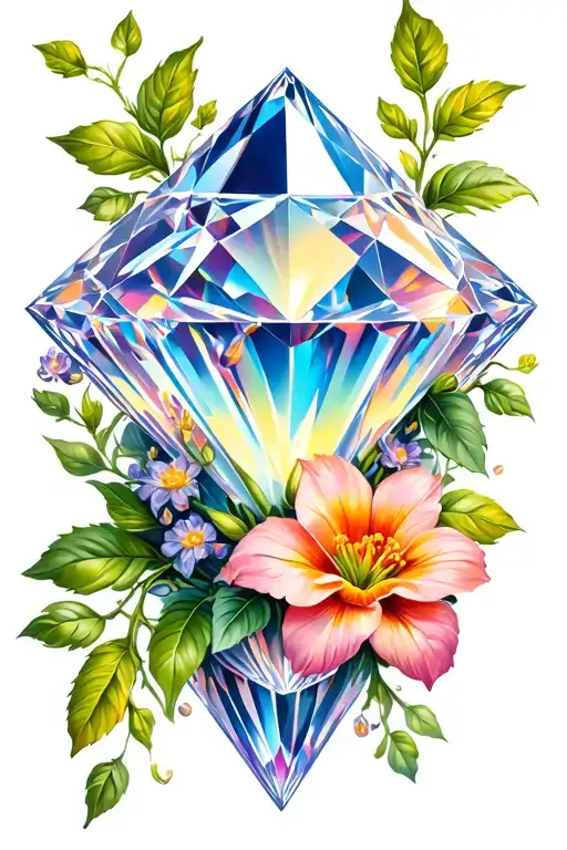 flowers and vines wrapped around a diamond tattoo design idea