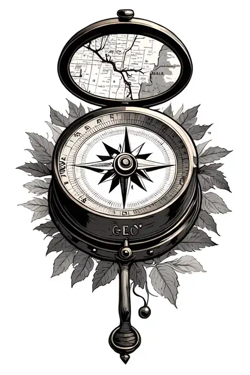 antique compass, map of geelong, Victoria, Australia, bulldozer, apple tree tattoo design idea