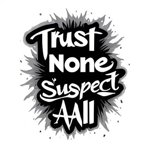 Trust None Suspect All quote written vertically tattoo design idea