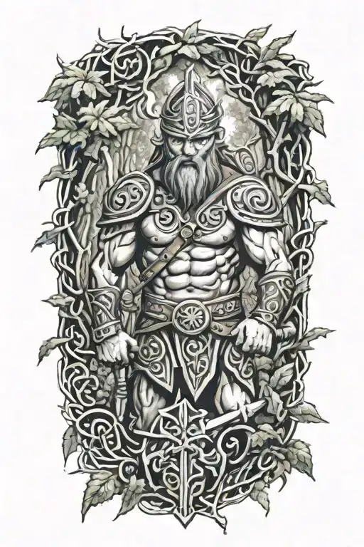Celtic warrior in the forest tattoo design idea
