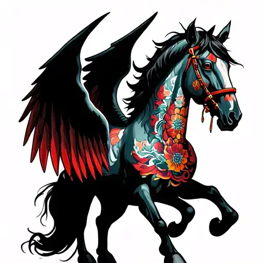 Horse with demon wings tattoo design idea