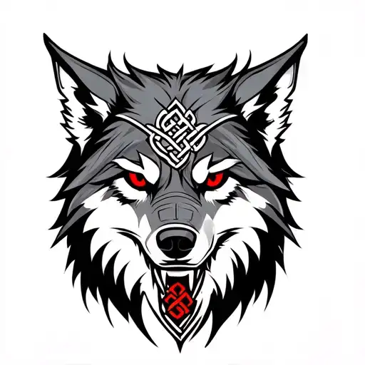 Wolf With Red Eyes On Armor Tattoo Design Featuring Celtic Knot Tattoo tattoo design idea