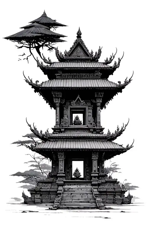 Nepali temple with intricate details tattoo design idea