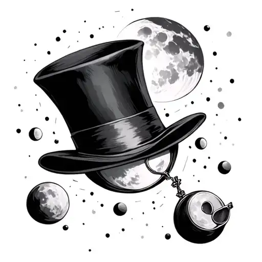 moon phases integrated spinning top hat and monocle tattoo design idea