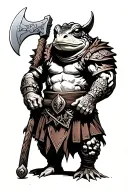 toad warrior with axe tattoo design idea