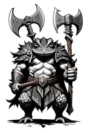 toad warrior with axe tattoo design idea