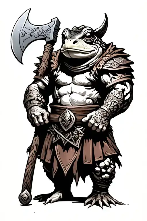 toad warrior with axe tattoo design idea