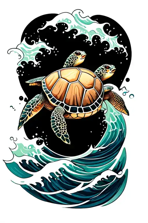 ocean waves sea turtle tattoo design idea