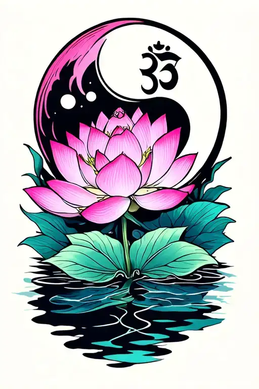 Lotus with unalome aum moon tattoo design idea