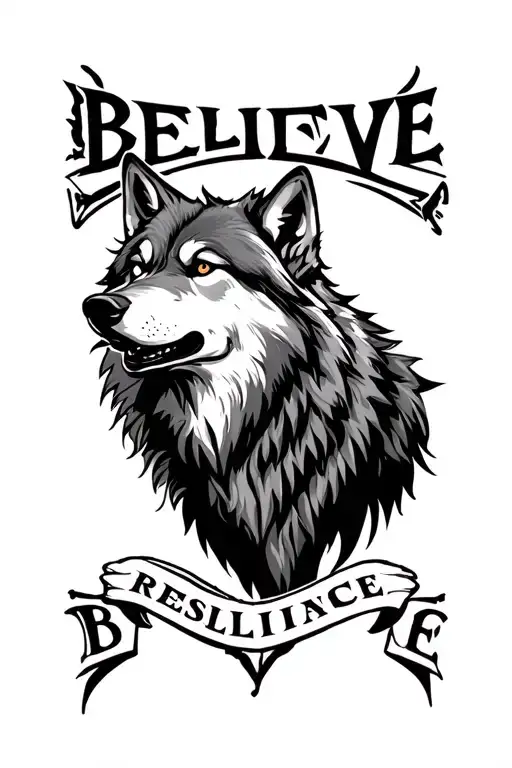 believe, resilience, winner mentality, wolf, conqueror tattoo design idea
