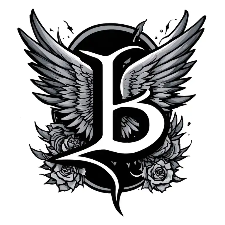 angles wings with a B letters tattoo design idea