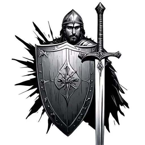 Please create a tattoo in black and white. It should represent a Roman legionnaire with sword and shield. On d tattoo design idea