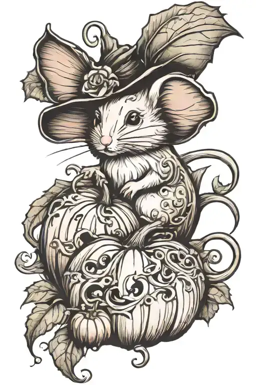 mouse sitting inside pumpkin tattoo design idea