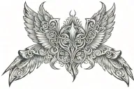 upper back abstract winged defqon tattoo design idea