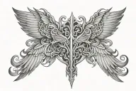 upper back abstract winged defqon tattoo design idea