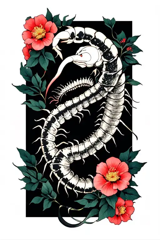 Tokyo Ghoul centipede and flowers intertwined tattoo design idea