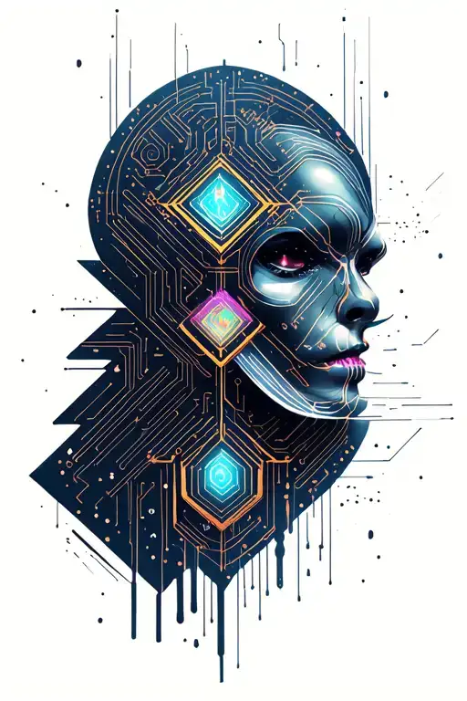 neon circuitry, futuristic geometry, space background  tattoo design idea