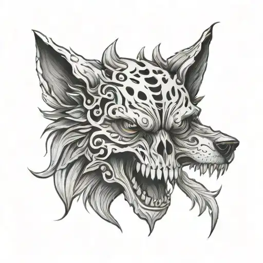 skull and wolf tattoo design idea