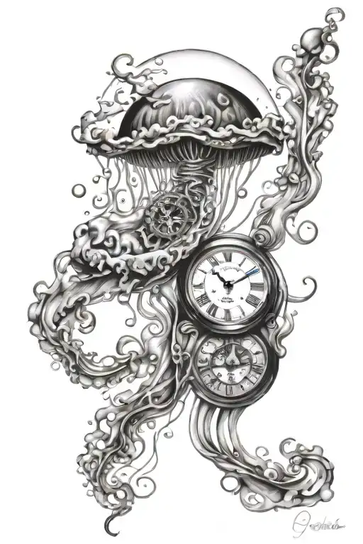 jellyfish and dissolving clock tattoo design idea