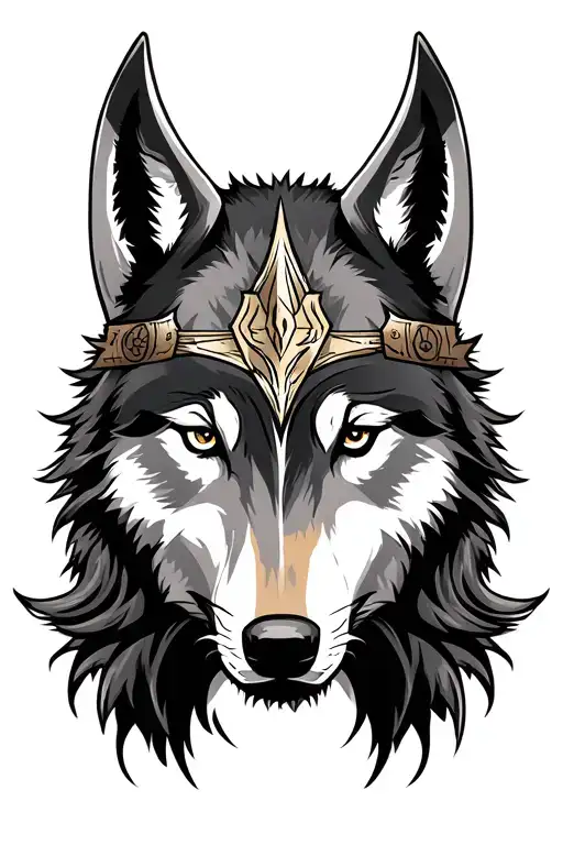 viking and wolf face tattoo design idea