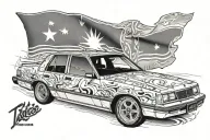 The tattoo stencil features a australian car. a white 1980s Holden VK Commodore,＂ slightly lowered with c tattoo design idea