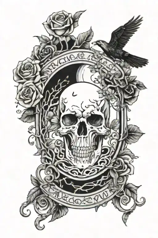 tree snake  black eagle waterfalls eyeball wheelchair sun, moon ,whale,dragonemersing,grimreaper skull roses  tattoo design idea