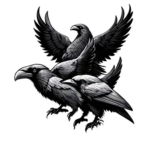 Viking symbols with oden head with ravens tattoo design idea