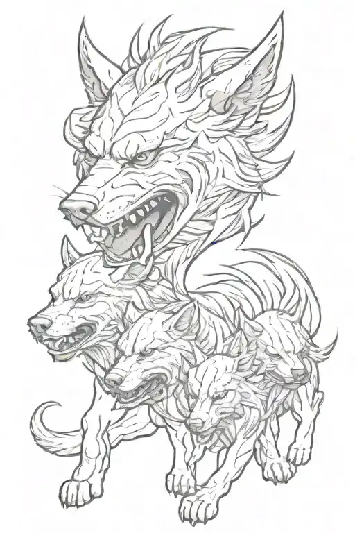cerberus angry wolf tattoo design idea