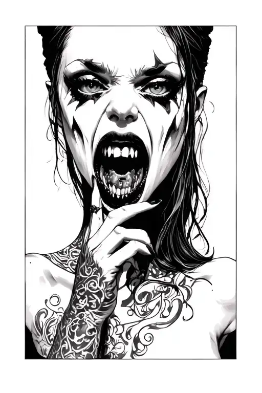 sexy underground vampire girl showing teeth tattoo design idea
