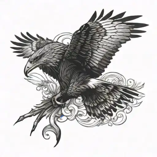 red kite bird flying with raven and magpie tattoo design idea