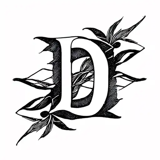Letter "D" in cursive writing combined with a cross tattoo design idea