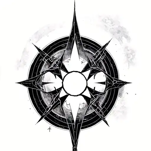 magic circle, mushoku tensei, futuristic, grungy, ancient, virtual, geometric tattoo design idea