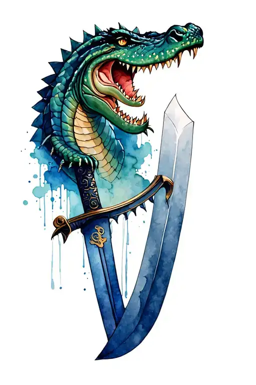 alligator samurai sword tattoo design idea
