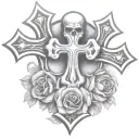 two chrome hearts crosses very close to eachother with a rose behind them. tattoo design idea